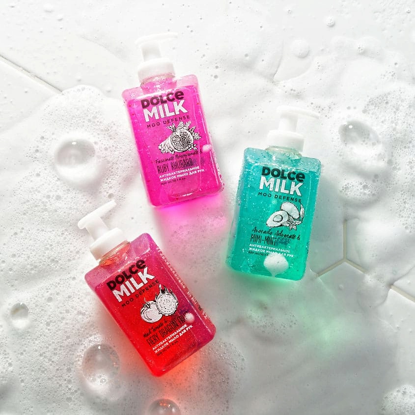 DOLCE MILK Антибактериальное жидкое мыло для рук «Гранат-хит-парад & Ревень-каждый-день» – фото 2