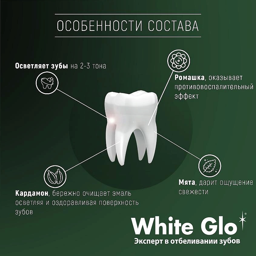 WHITE GLO Зубная паста натуральная белизна, отбеливающая – фото 2
