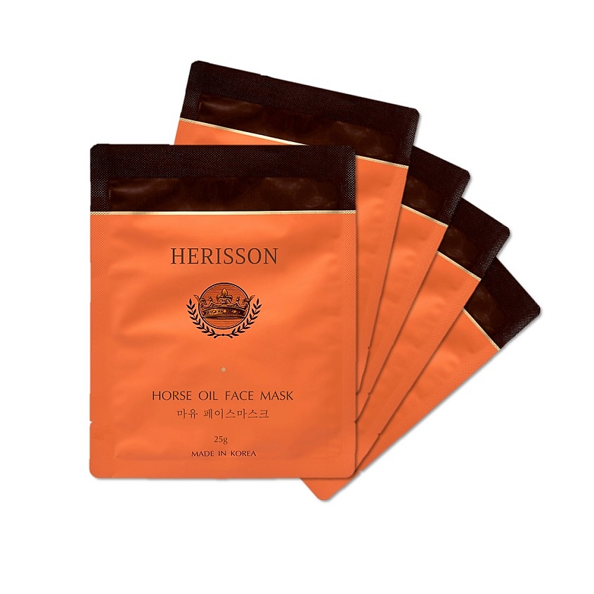 HERISSON Набор питательных тканевых масок "с лошадиным жиром" для лица Horse Oil Face Masks Set – фото 4