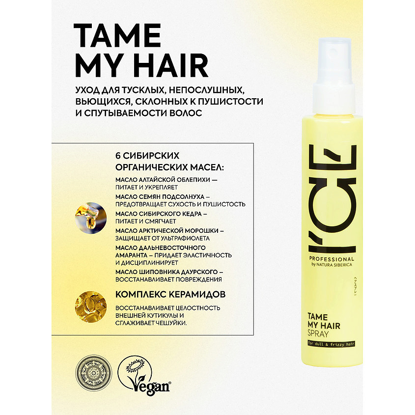 ICE BY NATURA SIBERICA Сыворотка - спрей для вьющихся волос Tame My Hair Bio Spray – фото 3