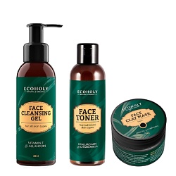 Набор средств для ухода для смешанной кожи (Тоник для лица + Глина черная + Гель для умывания успокаивающий с витамином Е)