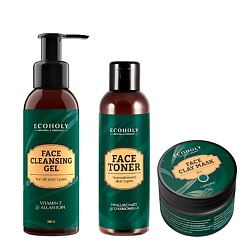 Набор средств для ухода для смешанной кожи (Тоник для лица + Глина голубая + Гель для умывания успокаивающий с витамином Е)