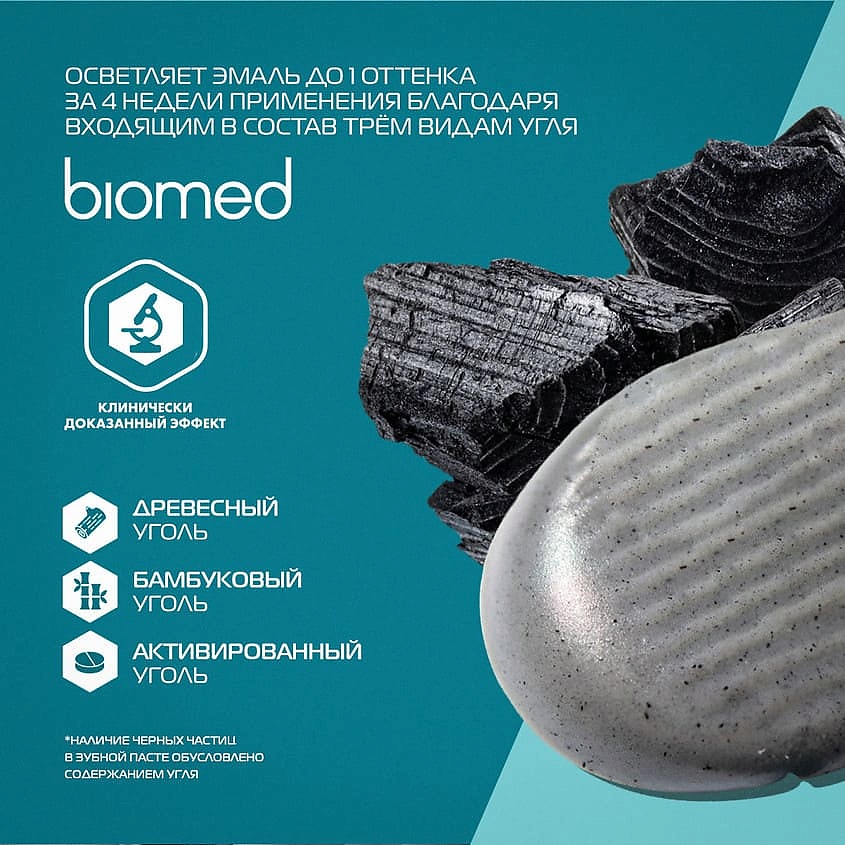 BIOMED Комплексная зубная паста "Отбеливание с углем" Charcoal Whitening – фото 4